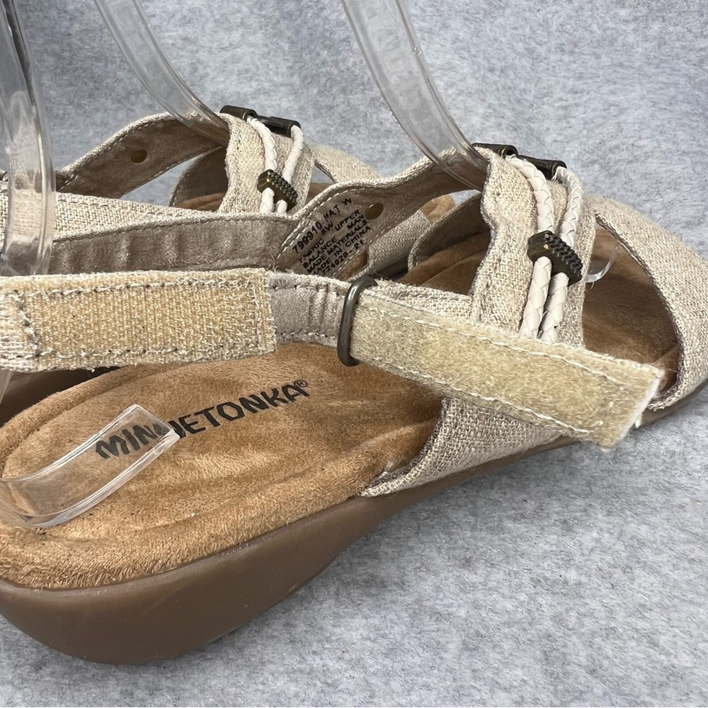 Minnetonka Womens 8 Wide Silvie Slingback Sandals Western Boho Natural Vegan New - Picture 6 of 12